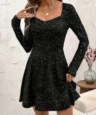 Vestido fiesta negro con estampado