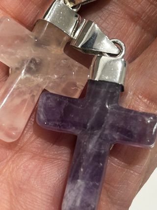 Colgantes Cruz Cuarzo Rosa y Amatista