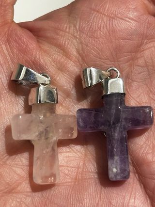 Colgantes Cruz Cuarzo Rosa y Amatista