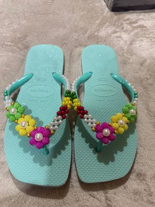 Havaianas 37/38 Decoradas Flores Perlas