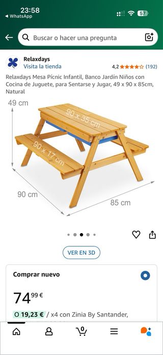 Mesa picnic infantil madera