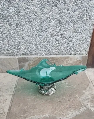 JARRON ABSTRACTO ITALIANO CRISTAL MURANO-PLATA