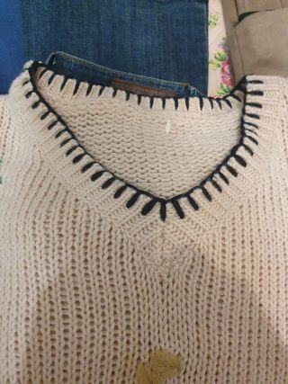 Jersey mujer beig bordado talla XL