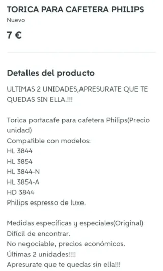 Torica para Cafetera Philips Espresso de Luxe