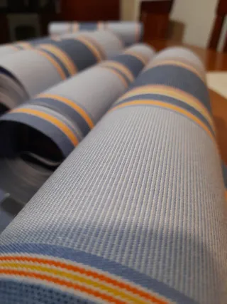 Tela  toldo a rayas azul dos tonos