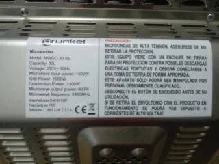 Horno Microondas grunkel Modelo MWGC-30 SS