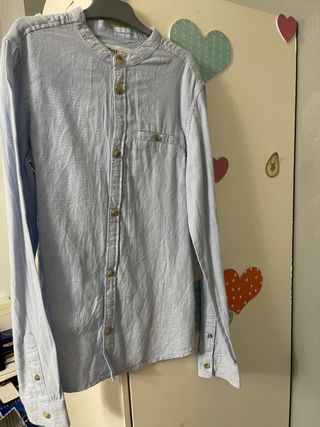 Camisa azul chico cuello mao