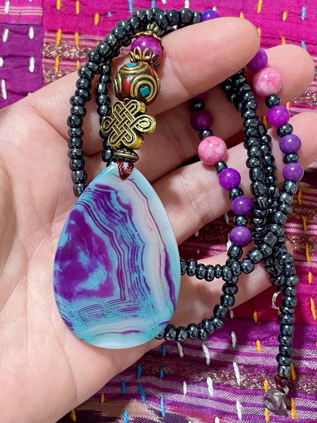 Collar Ágata Rosa con Colgante Natural