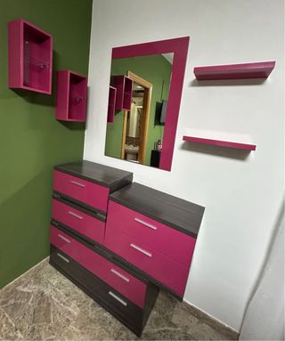 Conjunto Muebles Magenta y Gris