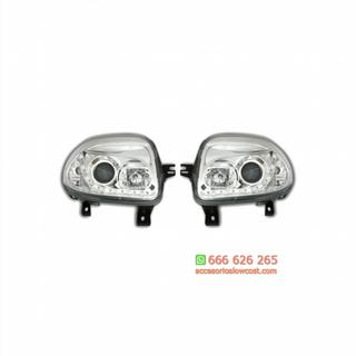 FAROS LED LUZ DIURNA RENAULT CLIO 2. FONDO CROMO.