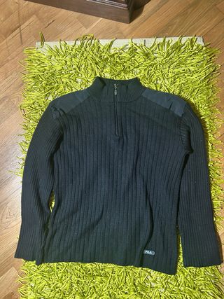 Maglione Fila Nero Half-Zip Lana Acrilico Vintage