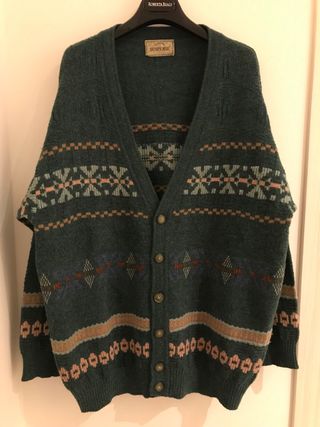 Vintage Maglione cardigan pesante tgl verde scuro