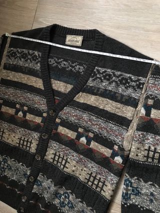 Vintage Maglione cardigan tgL pesante grigio scuro