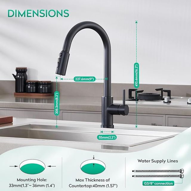 CREA Grifo cocina 3 vías Acero Inox. Negro Mate