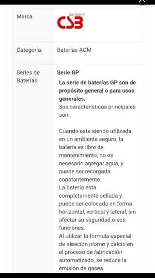 Batería CSB 12V 7.2Ah GP 1272 F2