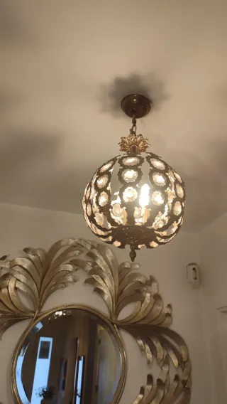 Lampada a sospensione vintage in vetro e metallo