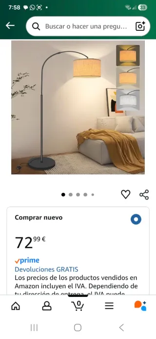 Lampada da terra curva in metallo e tessuto