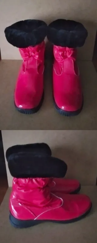 Botas de Agua/Frío Rojas Forradas de Pelo Negro