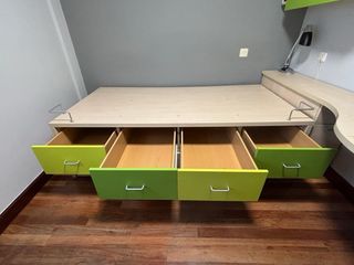 Cama nido madera beige y verde 204x102x60