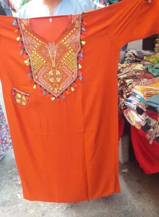 Chilaba Mujer XXL Bordada Naranja