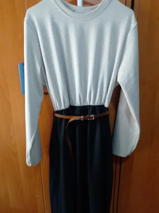 Vestido largo mujer gris y marrón