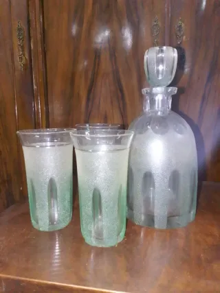 Juego Licorera Antigua Cristal y 3 Vasos