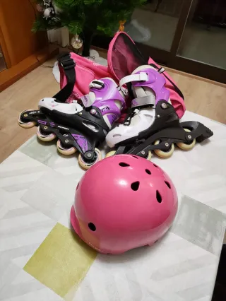 Patines en línea rosas y morados para niña