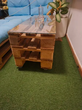 Mobiliario Terraza Palets Azul y Amarillo