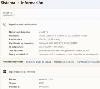 Portátil Fujitsu A357 16GB Windows 11