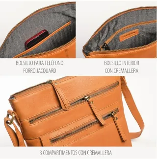 Bolso bandolera piel real 26x26x7cm Made in Spain