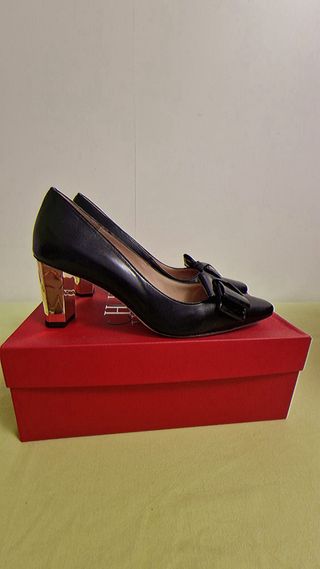 Zapatos Carolina Herrera Tacón Dorado Negro