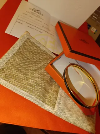 Pulsera Hermes Esmaltada Dorada Negra