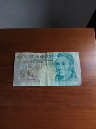 Banknota da 5 sterline inglesi Inghilterra 1990