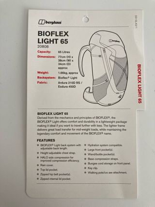 Mochila Trekking Berghaus BIO FLEX Light 65 Nueva