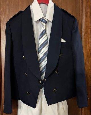 Traje comunión vintage azul y blanco