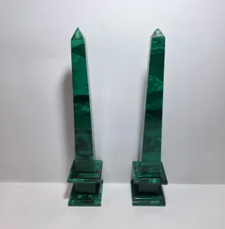 Coppia Di Obelischi Lastronati Malachite 30.5 cm