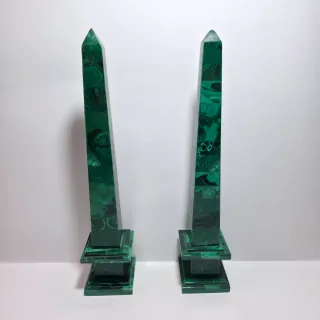 Coppia Di Obelischi Lastronati Malachite 30.5 cm