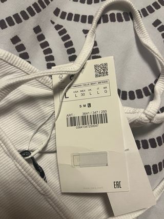 Top blanco Zara Talla L sin estrenar