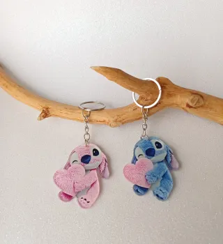 Portachiavi Stitch con Cuore Rosa e Blu