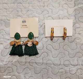 2 Pares Pendientes Oro y Verde