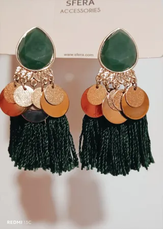 2 Pares Pendientes Oro y Verde