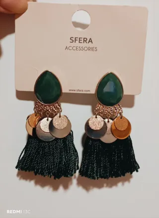 2 Pares Pendientes Oro y Verde
