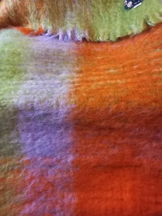 Manta Mohair Verde y Naranja