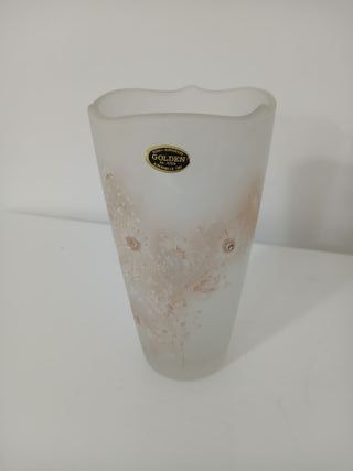 Vaso Vetro Satinato Decorato Floreale