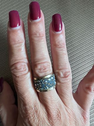 Anello fascia blu  con strass