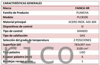 Plancha Gas Acero Laminado Serie 100 - PLC8100