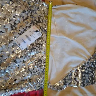 Vestido fiesta lentejuelas plateadas y doradas