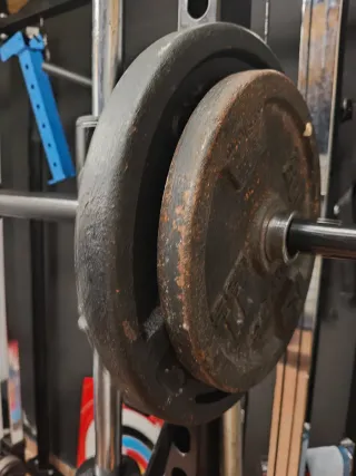 Barra con pesas de discos para gimnasio