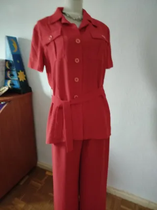 Traje mujer pantalon, rojo Cortefiel