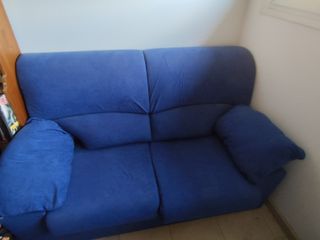 2 Sofás de 3 plazas azul tela